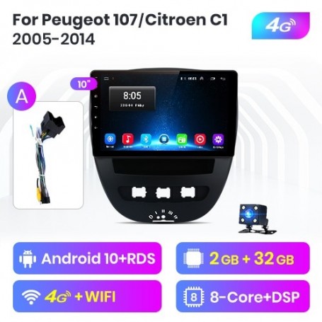 Radio Navegador Android para Toyota Aygo, Peugeot 107, Citroen C1 (2005-2014)