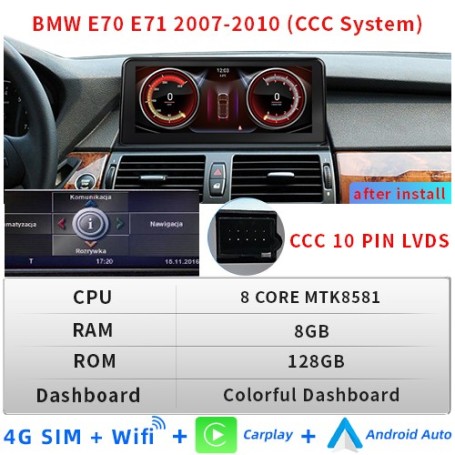 Radio Multimedia con GPS para coche, Radio con sistema Android 10, Carplay inalámbrico, 8 núcleos, Google, SIM, BT, para BMW X5,