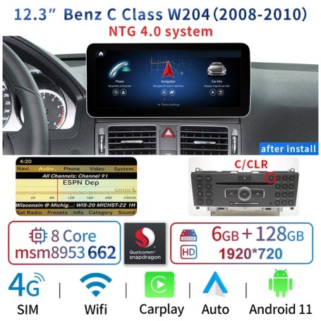 Radio Navegador Android para Mercedes Benz Clase C / GLC / V - W204, W205, X253, W446 (2007-2018) 12.3"