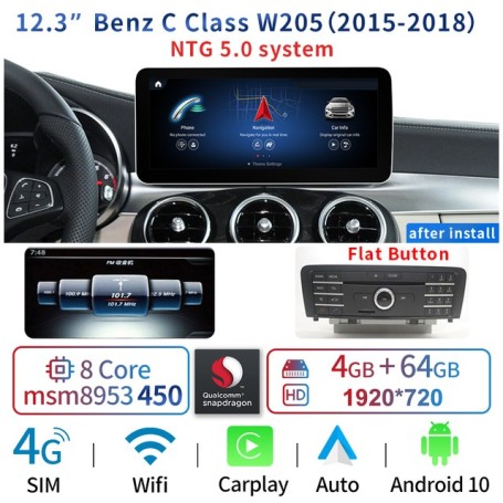 Radio Navegador Android para Mercedes Benz Clase C / GLC / V - W204, W205, X253, W446 (2007-2018) 12.3"