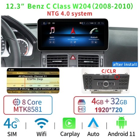 Radio Navegador Android para Mercedes Benz Clase C / GLC / V - W204, W205, X253, W446 (2007-2018) 12.3"