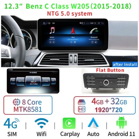 Radio Navegador Android para Mercedes Benz Clase C / GLC / V - W204, W205, X253, W446 (2007-2018) 12.3"