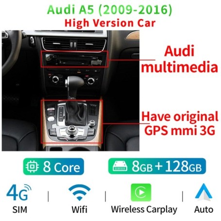 Radio Navegador Android para Audi A5 (2009-2016)