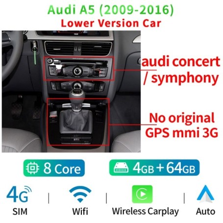 Radio Navegador Android para Audi A5 (2009-2016)