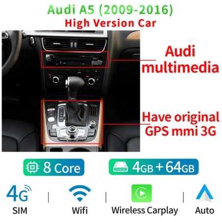 Radio Navegador Android para Audi A5 (2009-2016)