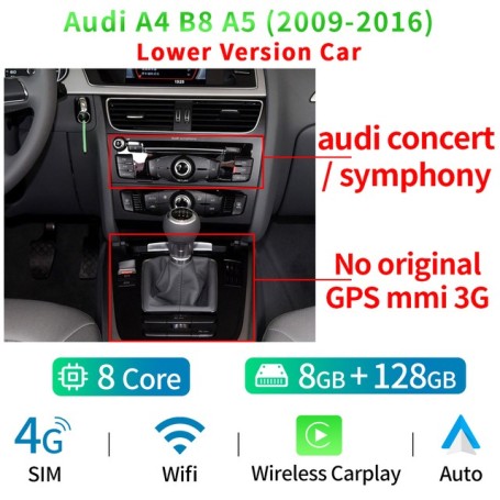 Radio Navegador Android para Audi A4, A5 (12,3 pulgadas)