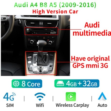Radio Navegador Android para Audi A4, A5 (12,3 pulgadas)