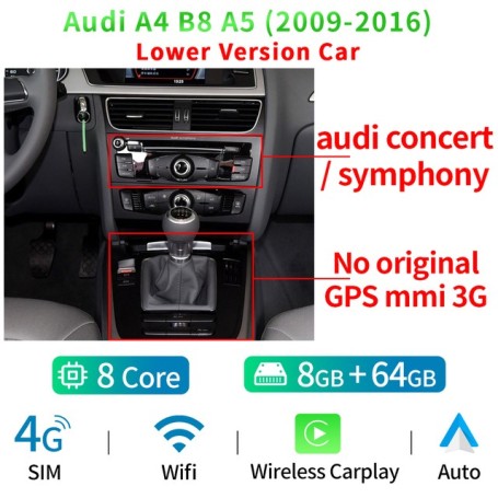 Radio Navegador Android para Audi A4, A5 (12,3 pulgadas)