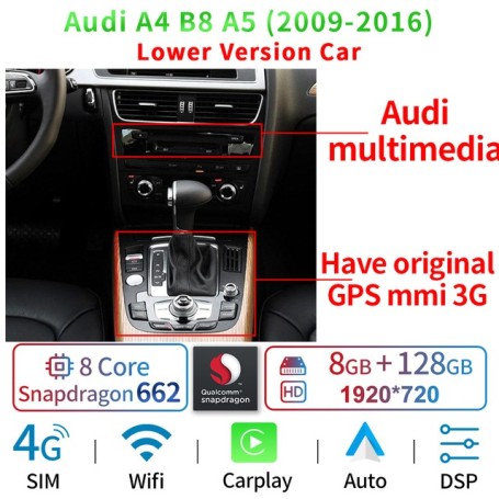 Radio Navegador Android para Audi A4, A5 (12,3 pulgadas)
