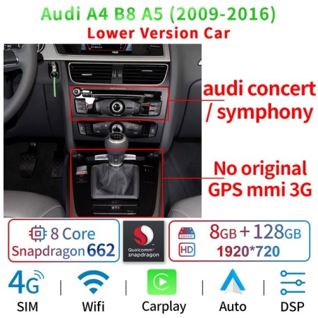 Radio Navegador Android para Audi A4, A5 (12,3 pulgadas)