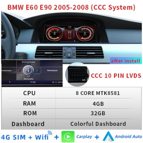 Radio Navegador Android para BMW E60, E61, E62, E90, E91, E92