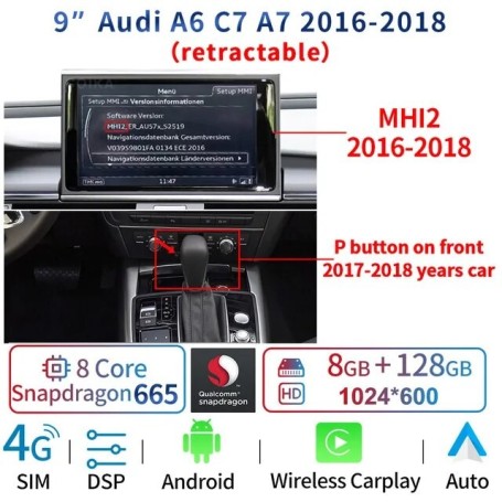 Radio Navegador Android para Audi A6 C7, A7 (2012-2018)
