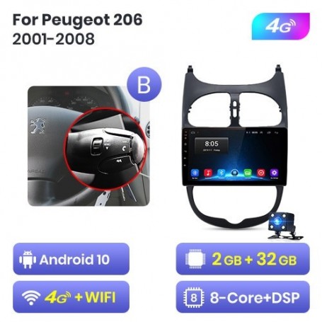 Radio Navegador Android para Peugeot 206 (2001-2008)