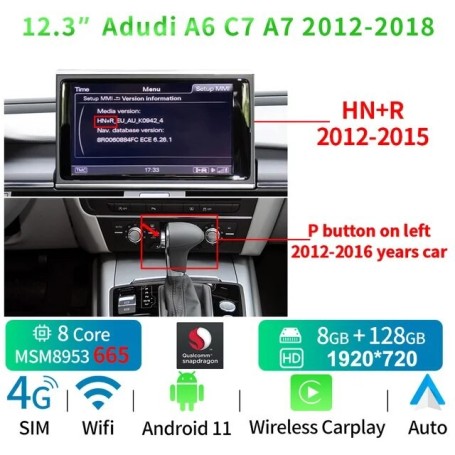 Radio Navegador Android para Audi A6, C7, A7 (12,3 pulgadas)