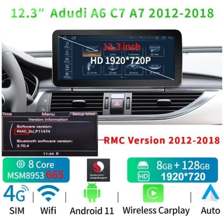 Radio Navegador Android para Audi A6, C7, A7 (12,3 pulgadas)