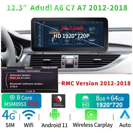 Radio Navegador Android para Audi A6, C7, A7 (12,3 pulgadas)