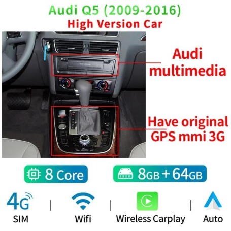 Radio Navegador Android para Audi Q5 (2009 - 2016)