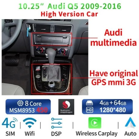 Radio Navegador Android para Audi Q5 (2009 - 2016)