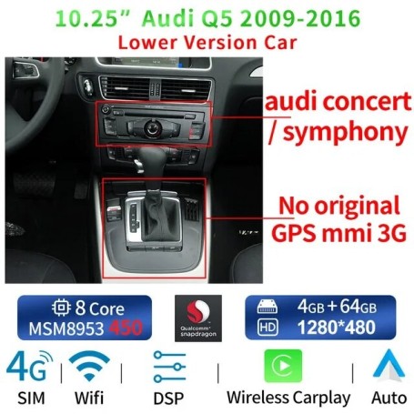 Radio Navegador Android para Audi Q5 (2009 - 2016)